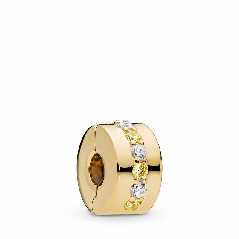 Pandora Shine™ Shining Path Clip Charm Ireland - 18ct Gold Plated/Yellow/Cubic Zirconia - 736945GUQ